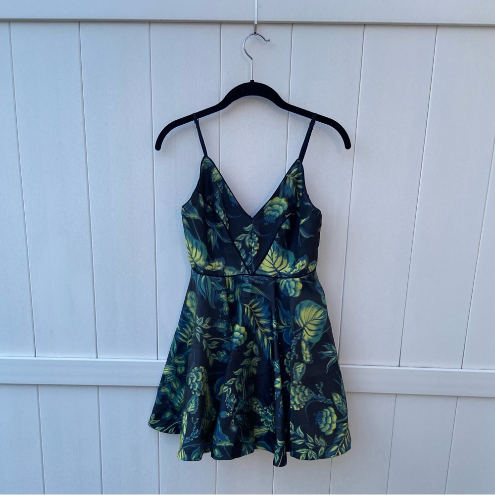 Urban Outfitters Holographic Flare Overlay Mini Dress, Women’s Size 2, Blue Leaf